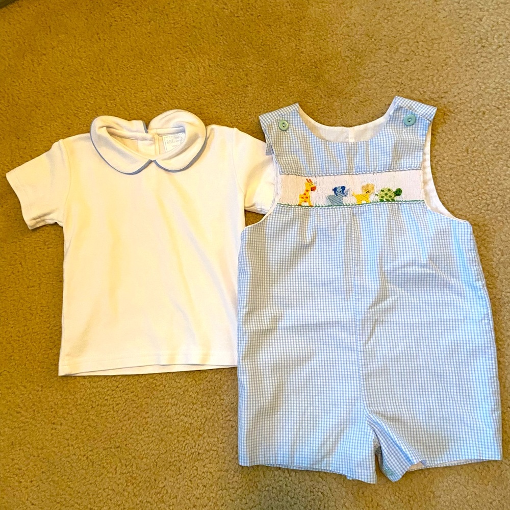 Blue Gingham Smocked Zoo Animal Jon Jon Outfit